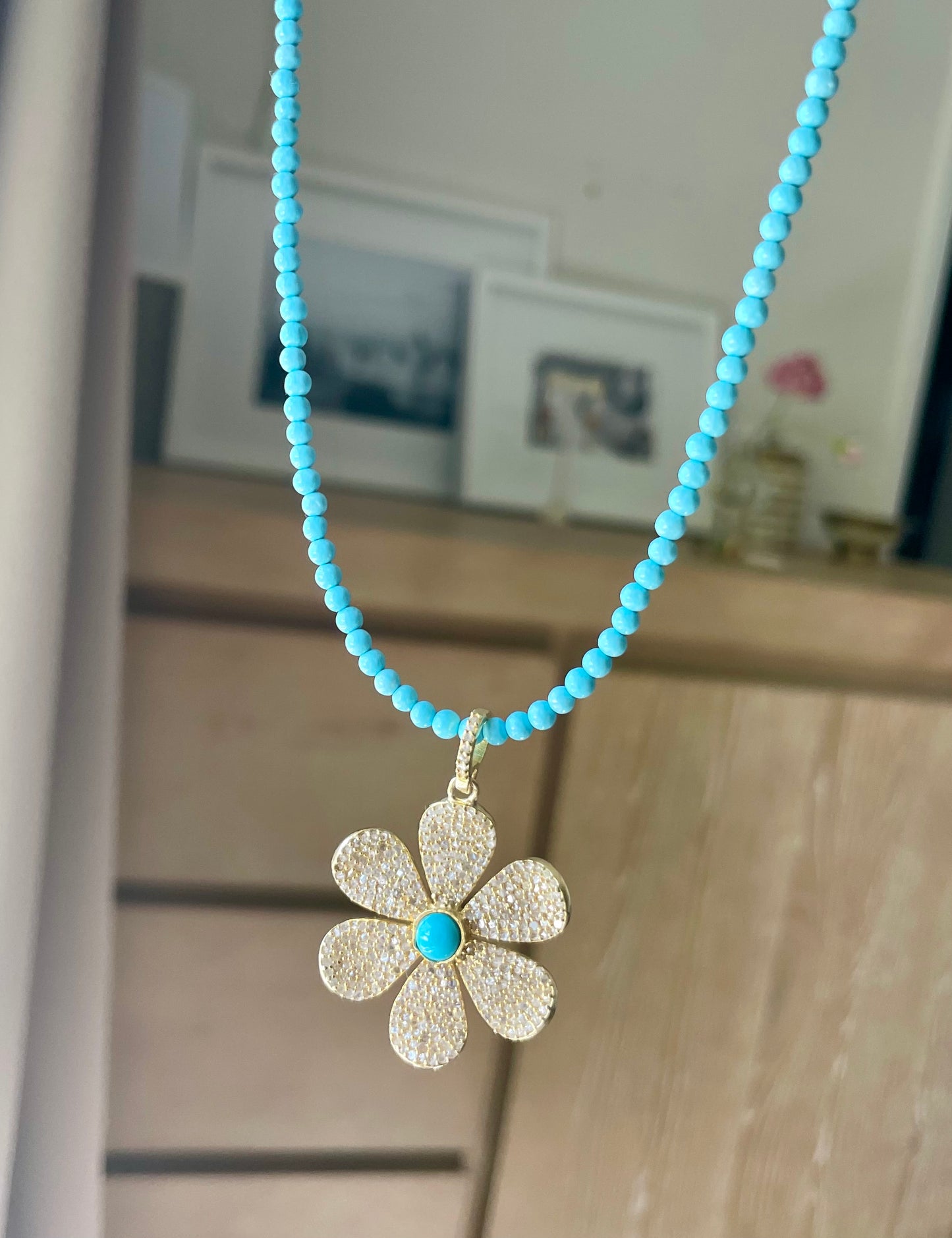 DELILAH Diamond Daisy Necklace Turquoise