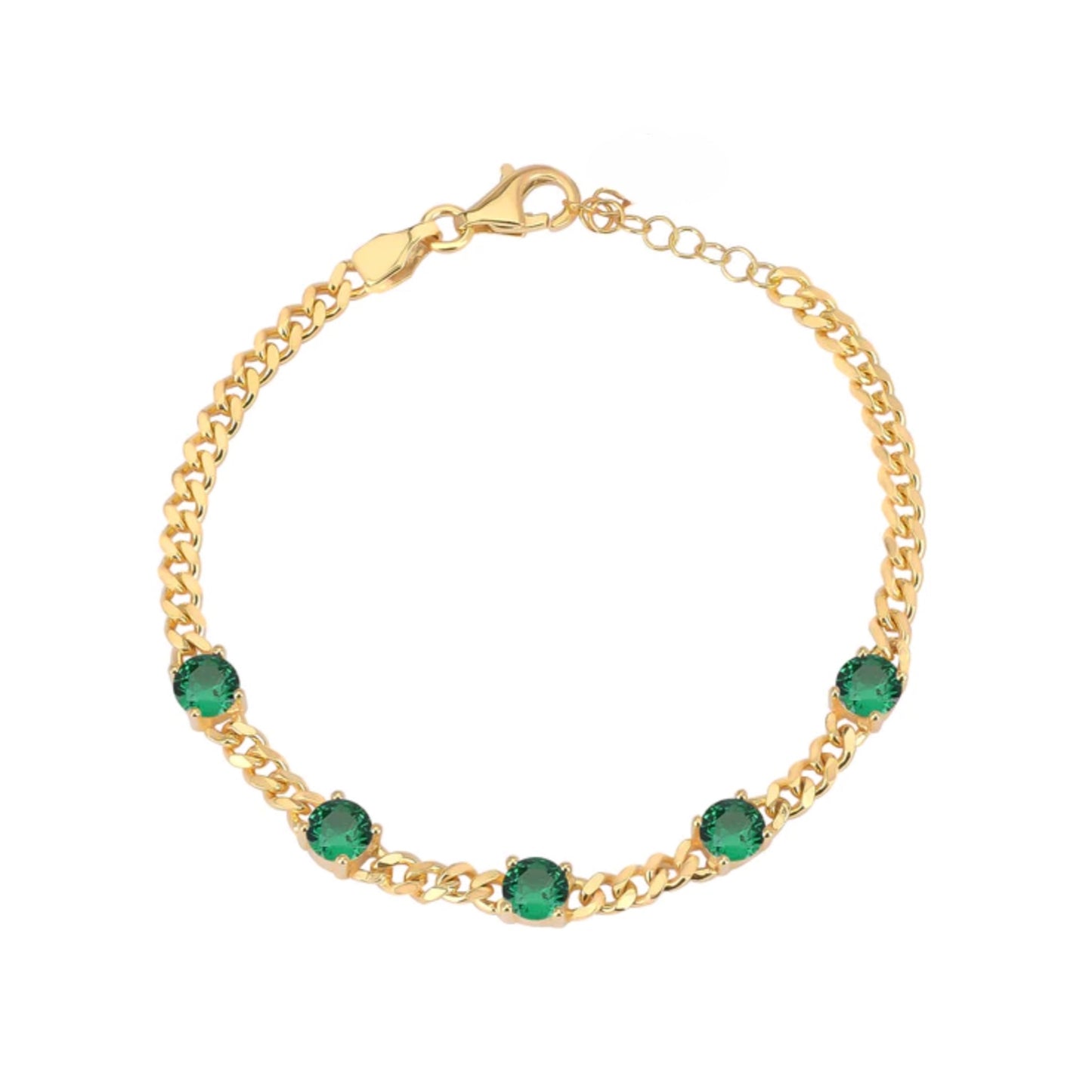 VARA Green Crystal Cuban Chain Bracelet