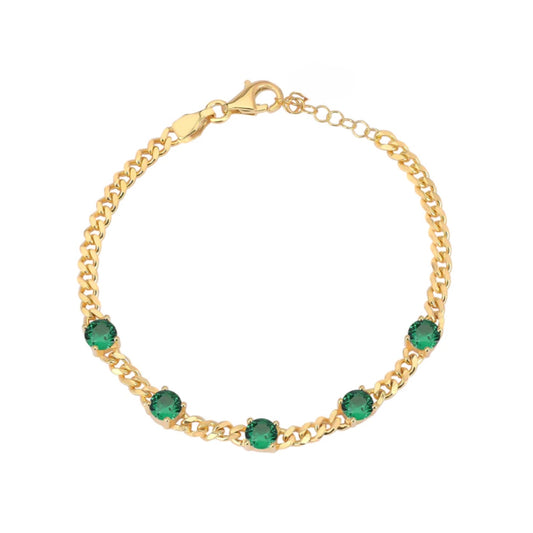 VARA Green Crystal Cuban Chain Bracelet
