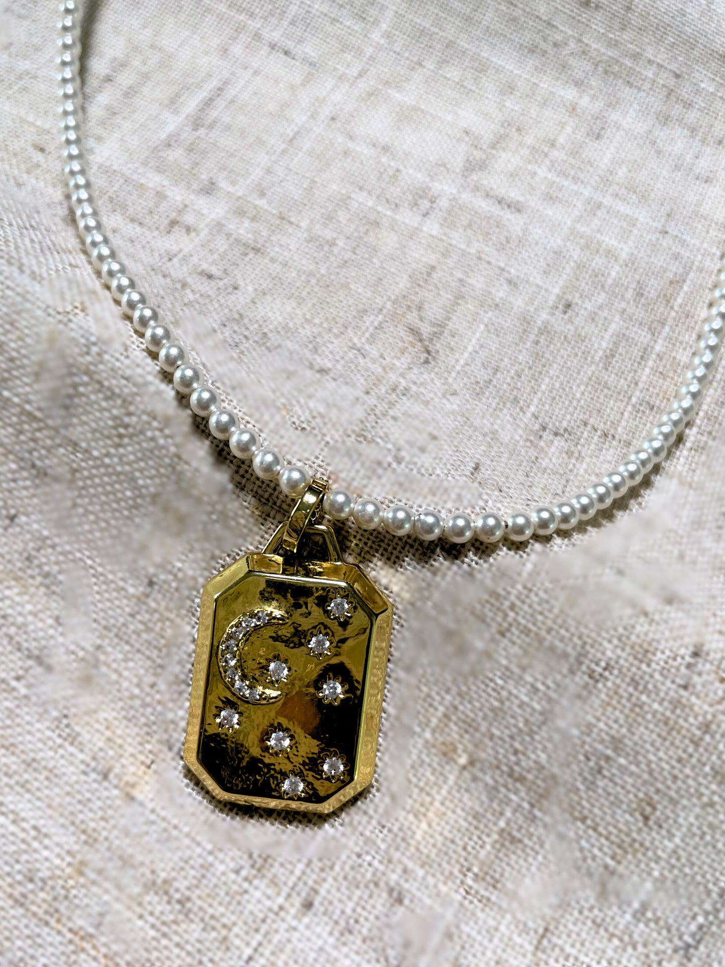 ISRA Pearl Necklace Celestial Tag Pendant