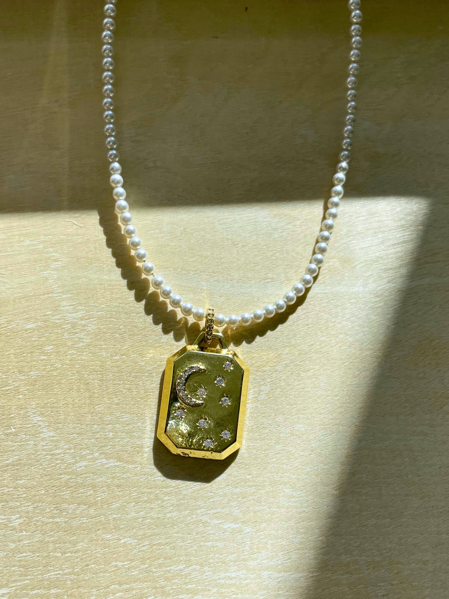 ISRA Pearl Necklace Celestial Tag Pendant