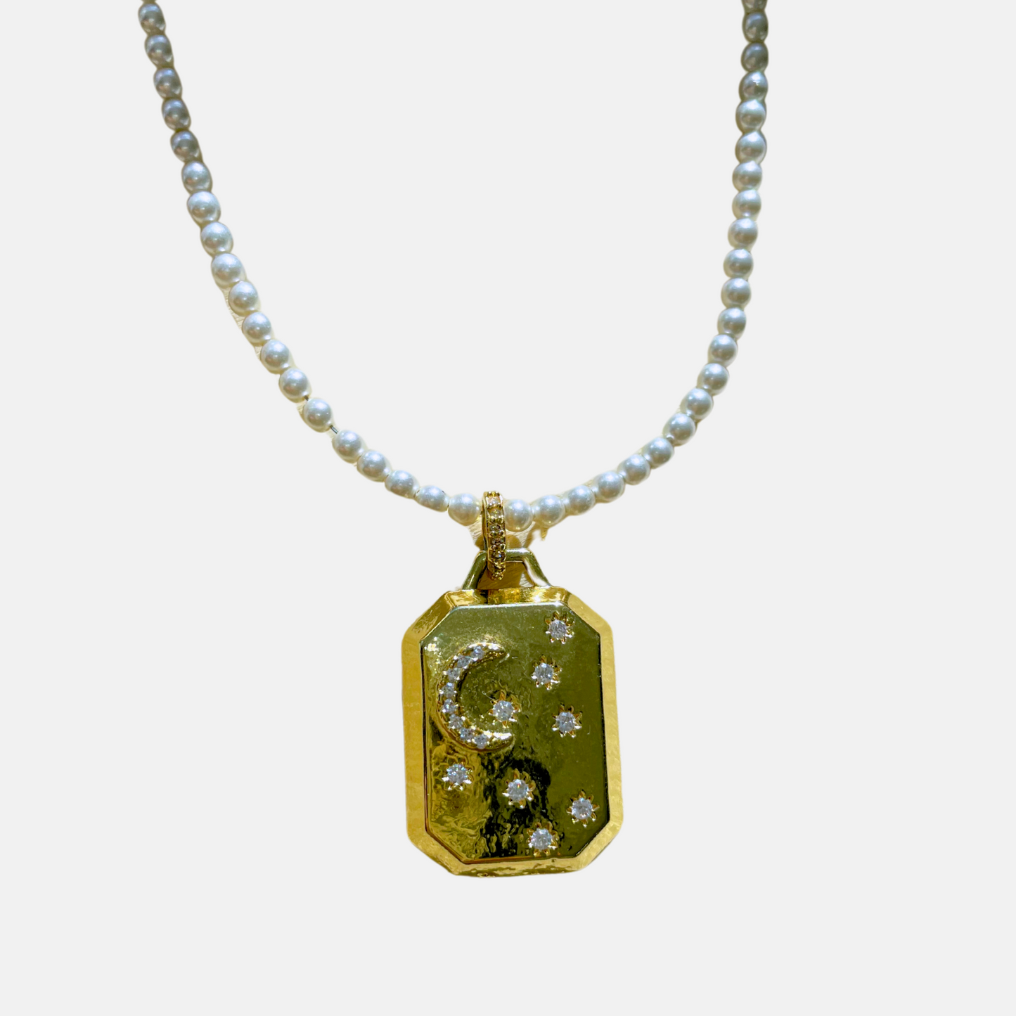 ISRA Pearl Necklace Celestial Tag Pendant
