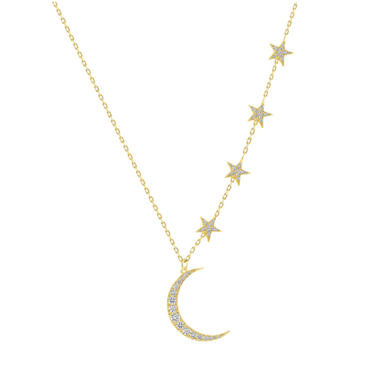 ELARA Crescent Moon & Trail of Stars Necklace Gold