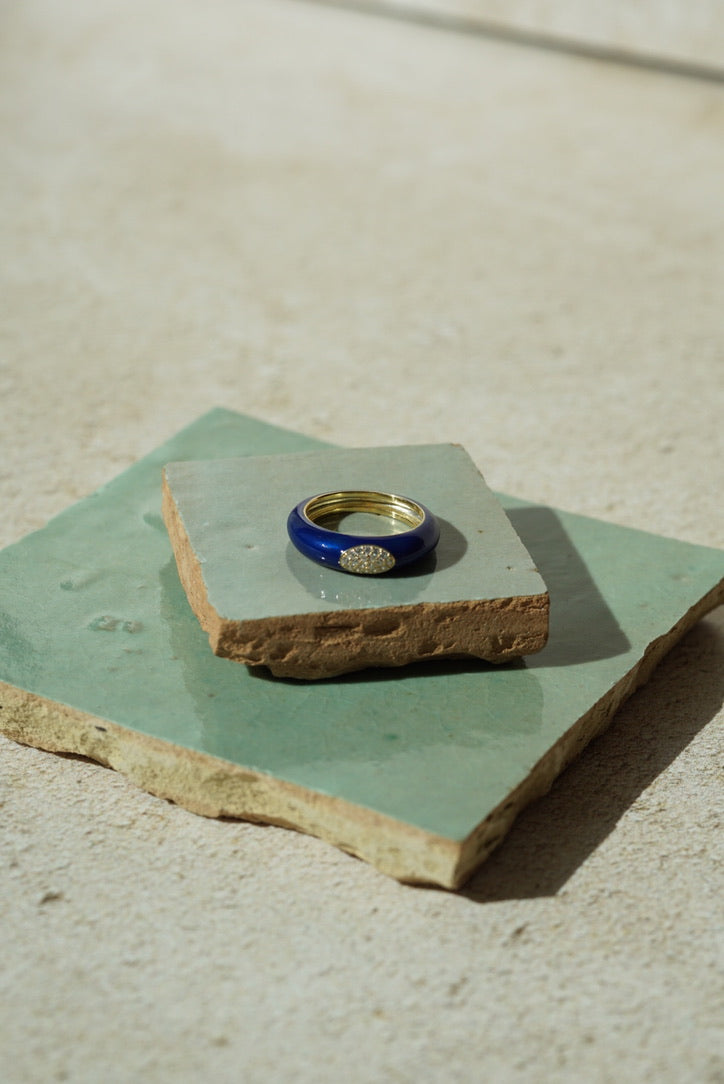MINA Enamel Diamond Ring Dark Blue