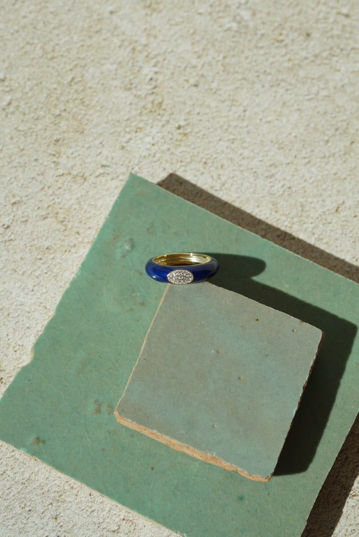 MINA Enamel Diamond Ring Dark Blue