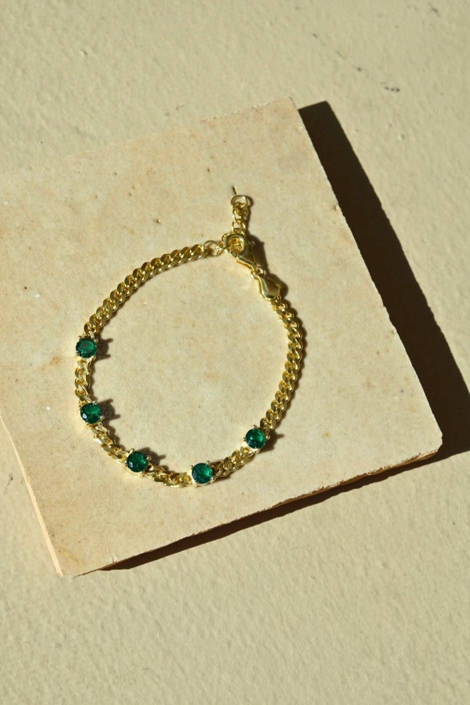 VARA Green Crystal Cuban Chain Bracelet