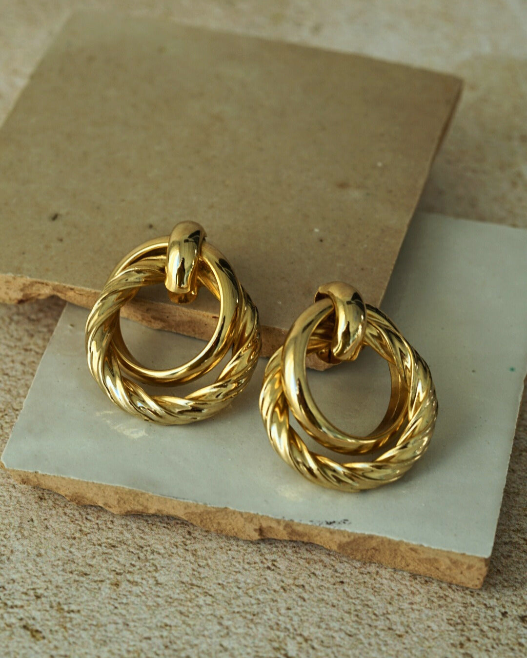 DAPHNE Vintage Twisted Hoop Statement Earrings Gold