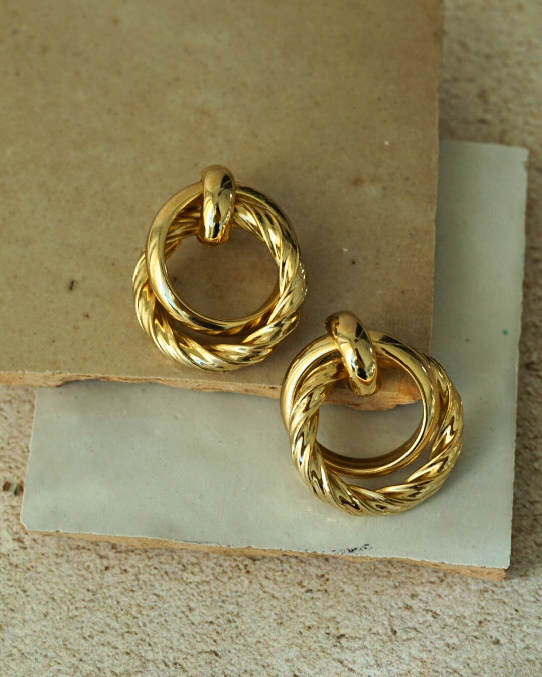 DAPHNE Vintage Twisted Hoop Statement Earrings Gold