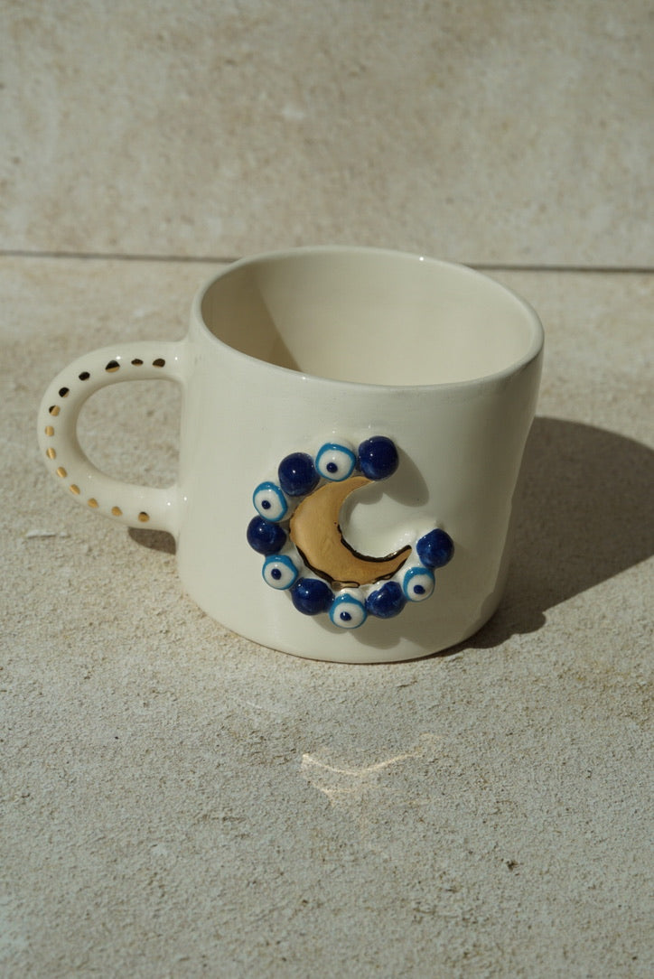 MAHSA Crescent Moon & Evil Eye Handmade Ceramic Mug