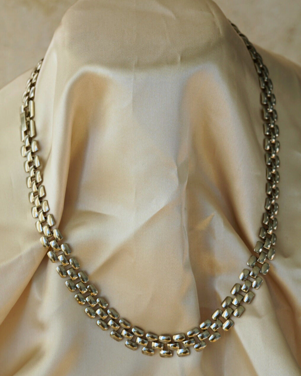 AGNES Vintage Slim Chain Link Necklace Silver