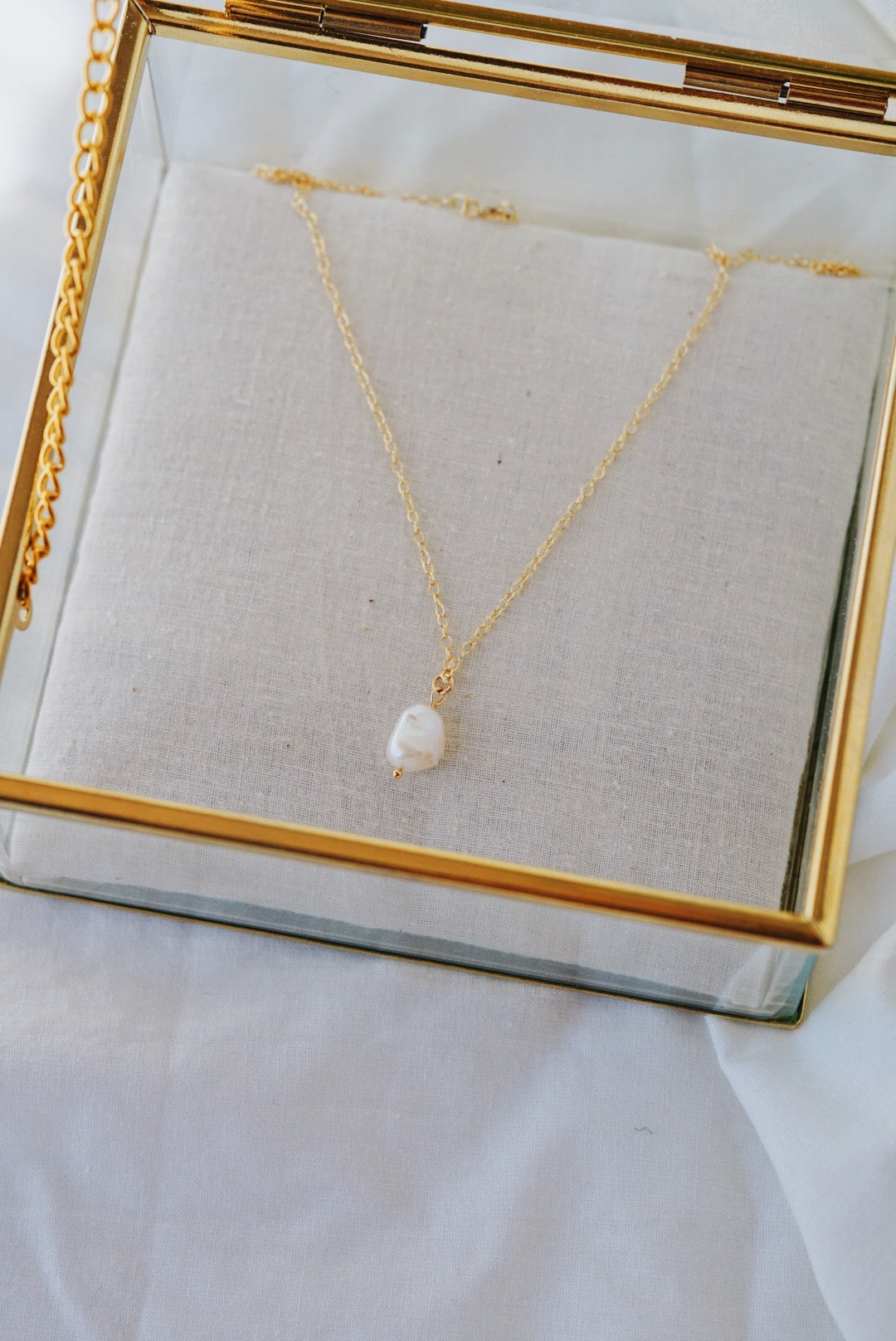 HARP Pearl Pendant Gold Filled Necklace White